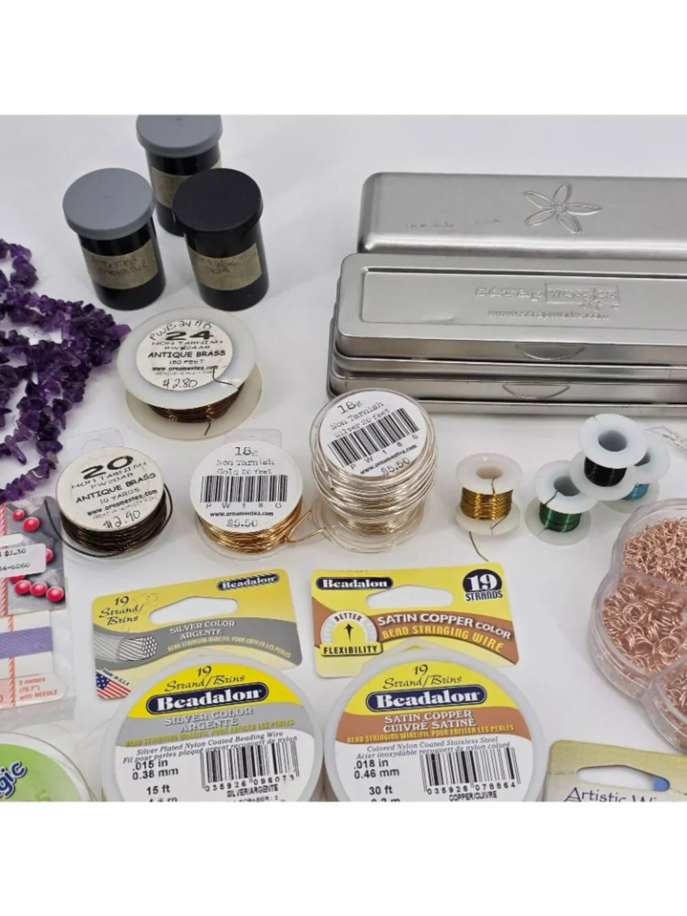 HUGE Jewelry Making Supply Lot Charms Necklaces Copper Beads Gems Tools most NEW
